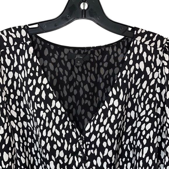 J. Crew Womens‎ Leopard Print Peplum Blouse Top Black White Size 6 - Picture 2 of 8
